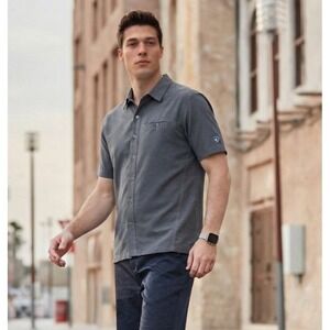 KUHL Men's Gray Textured Short Sleeve Active Button‑Up Shirt Size Medium